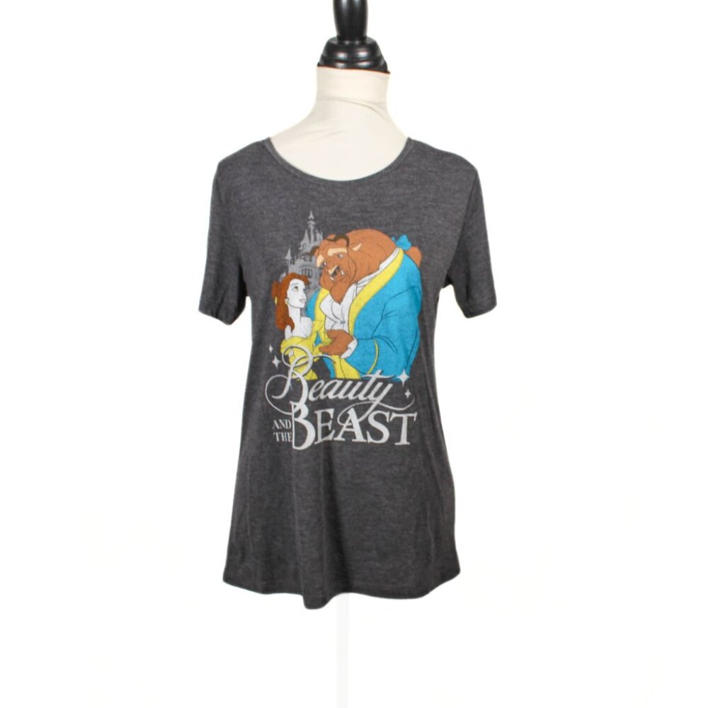NWT Disney Beauty & the Beast Graphic Tee โ Womenโs L, Soft Charcoal Gray
